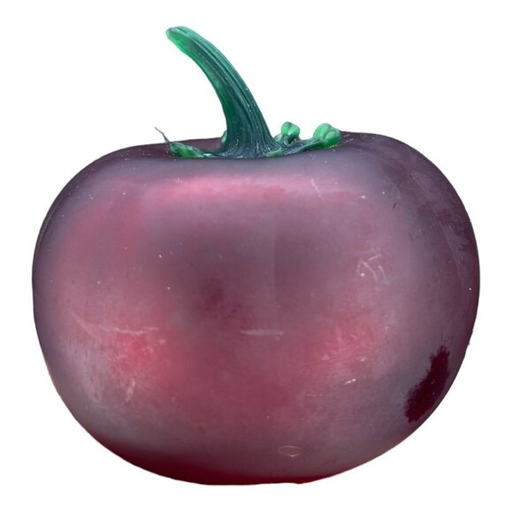 Vintage Hand Blown Large Tomato Hand Made Frosted Glass Paperweight Hollow 4”T - Picture 12 of 14